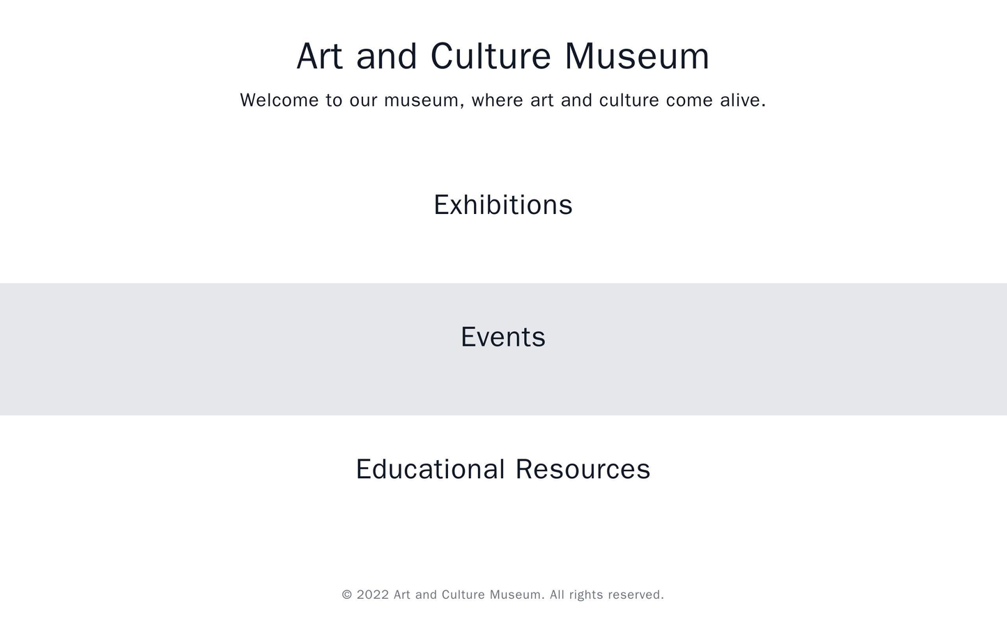 Art and Culture Museum: A website with a strong visual focus, featuring an expanding image gallery at the top, followed  Web Template 4654