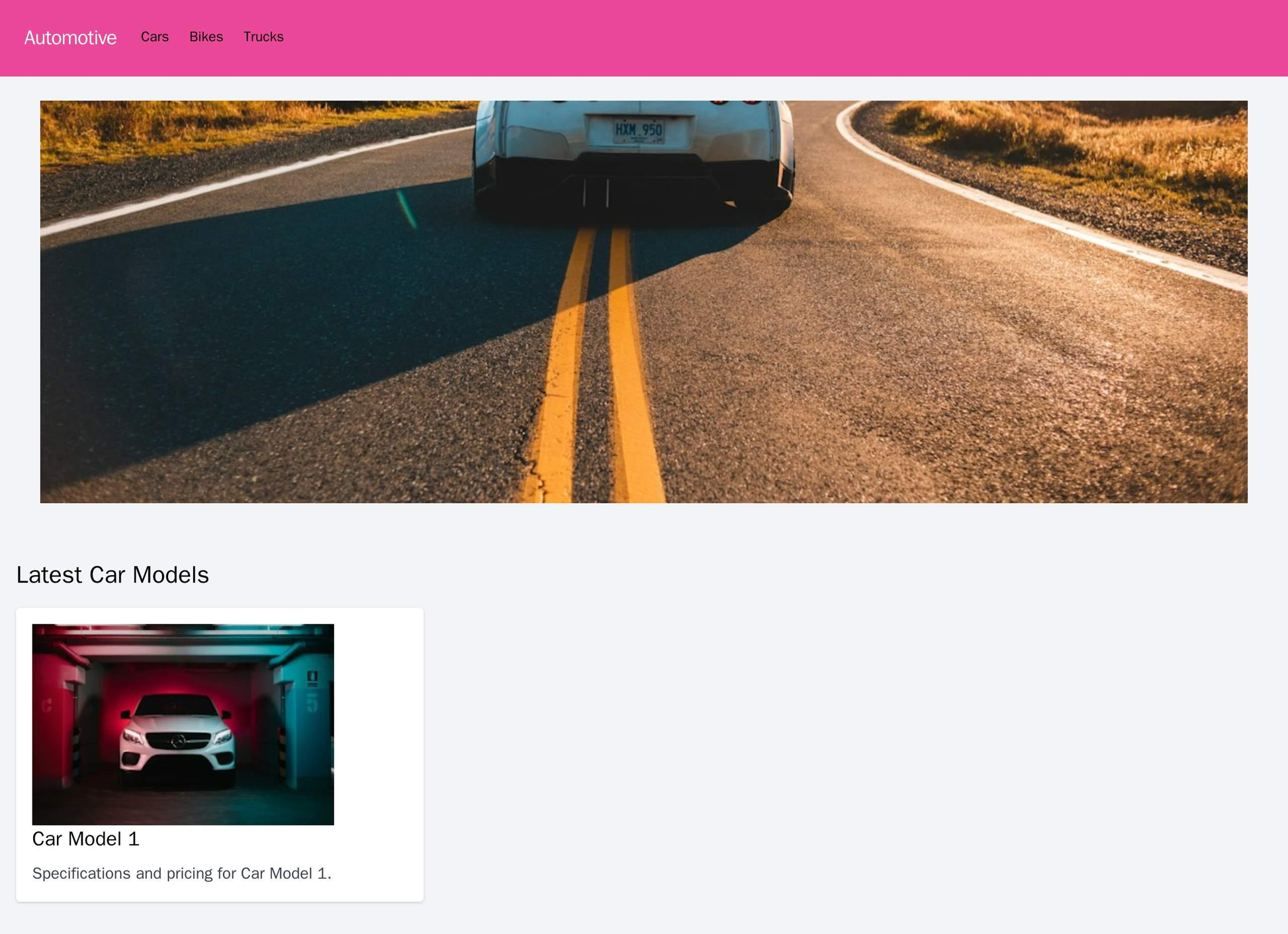 Automotive: A website with a large, central hero image of a car, a top navigation menu with links to different vehicle c Web Template 2362