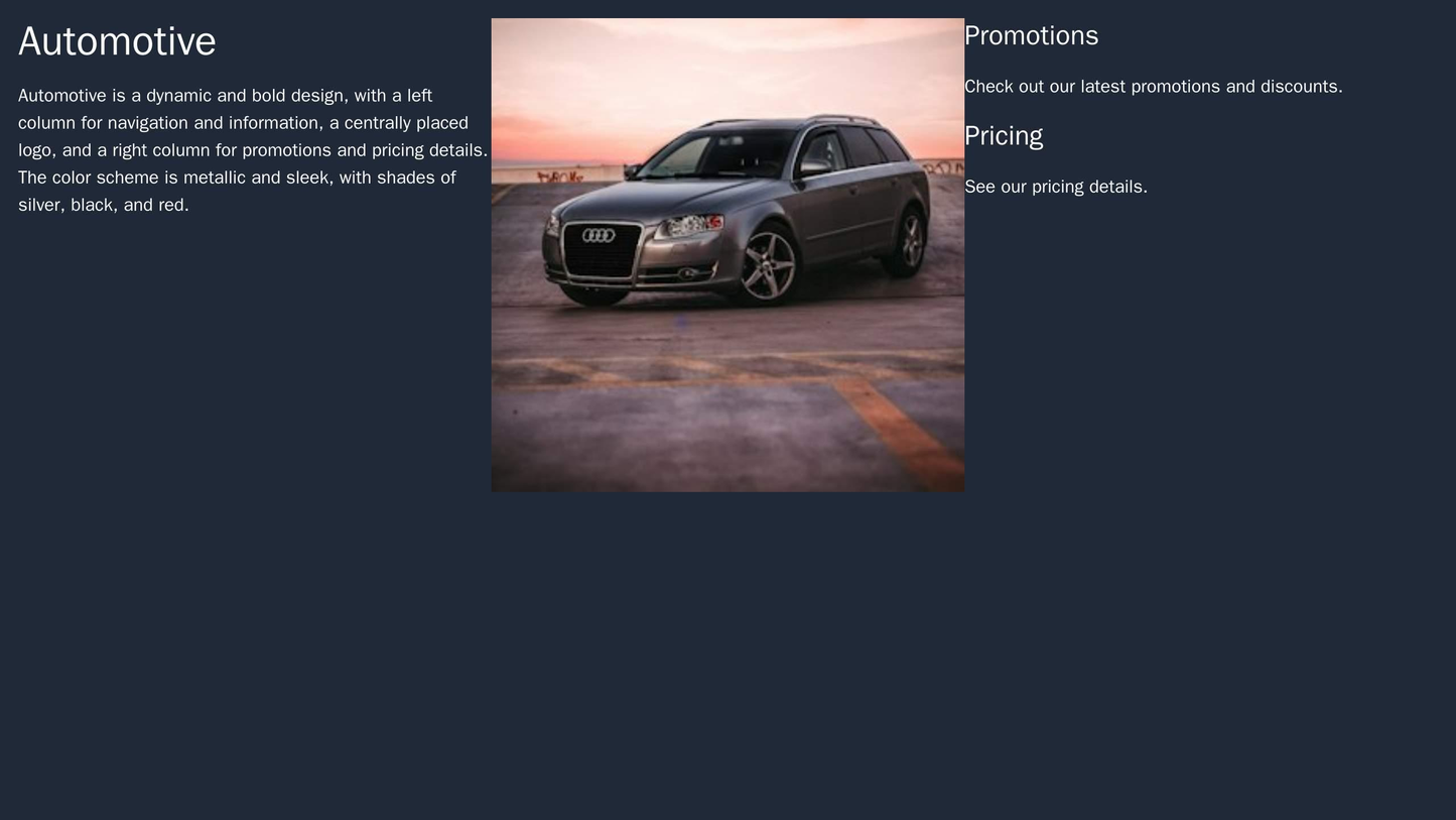 Automotive: A bold and dynamic design, with a left column for navigation and information, a centrally placed logo, and a Web Template 4930