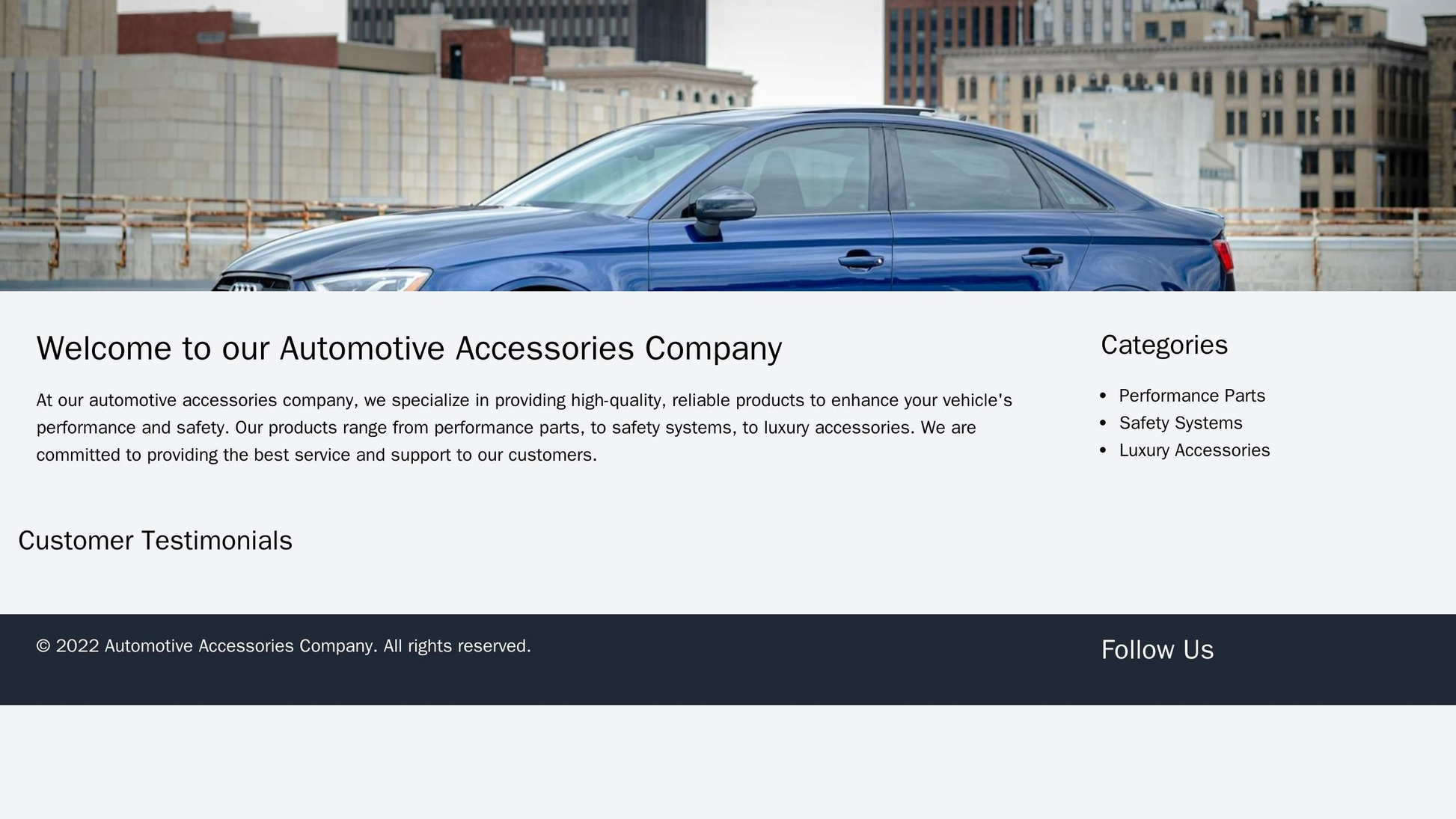 Automotive Accessories Company Site: A full-width banner image with a hero product, a sidebar with categories, and a foo Web Template 4361