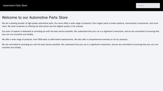 Automotive Parts Store: A simple, functional design with a left-aligned logo, a black navigation bar and a prominent sea Web Template 2378