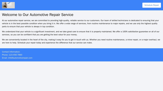 Automotive Repair: A straightforward, informative design with a header featuring the company logo, a clear call-to-actio Web Template 4663