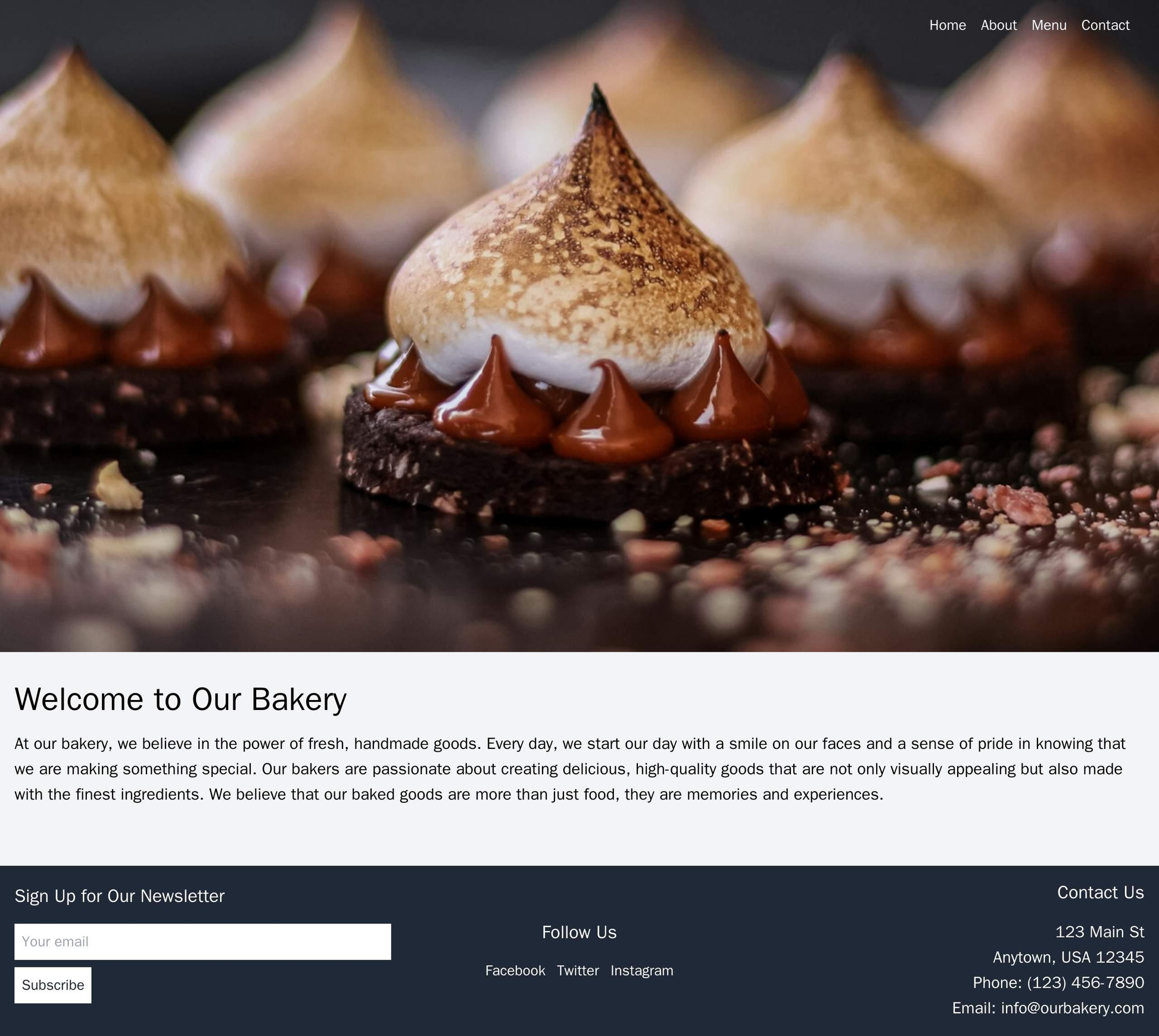 Bakery: A warm and inviting design featuring a full-width header image of freshly baked goods, navigation menu at the to Web Template 3245