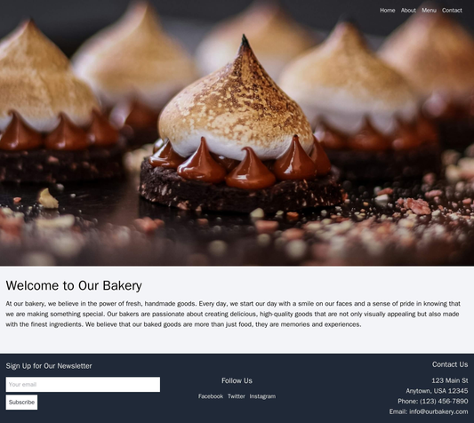 Bakery: A warm and inviting design featuring a full-width header image of freshly baked goods, navigation menu at the to Web Template 3245