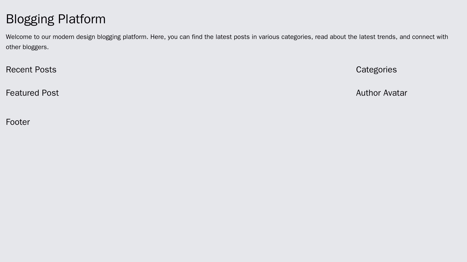Blogging Platform: A modern design with multiple columns for categories, recent posts, an author avatar, and a featured  Web Template 2286