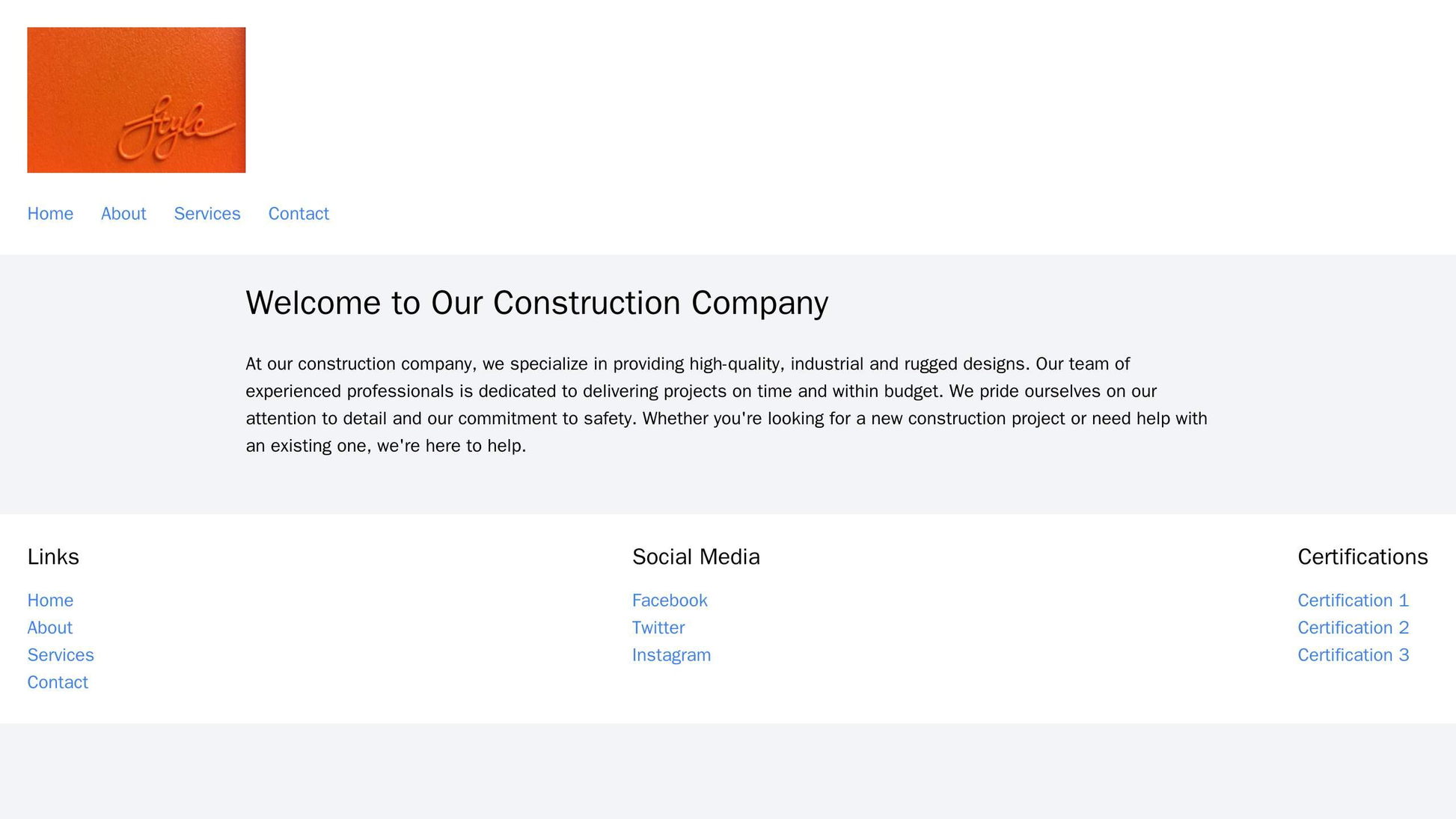 Construction Company: A rugged and industrial design with a large logo at the top and a navigation menu placed below it. Web Template 2014