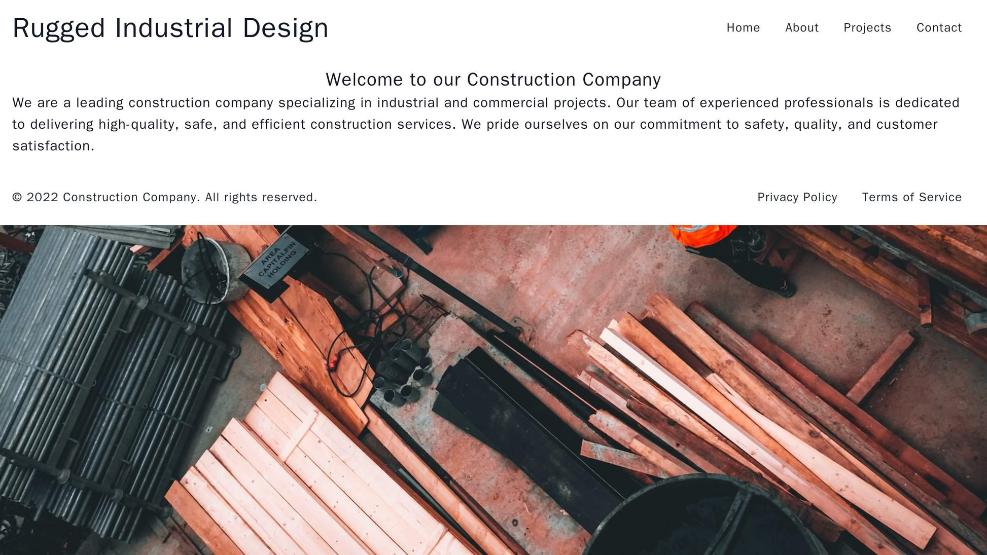 Construction Company: A rugged, industrial design with a large, bold header displaying a photo of a construction site, a Web Template 2123