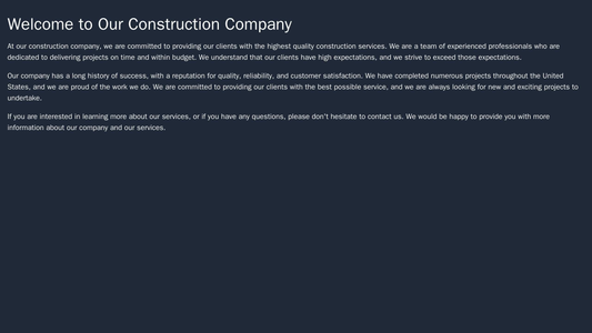 Construction Company: A professional website design with a dark color palette to evoke a sense of stability and reliabil Web Template 2181