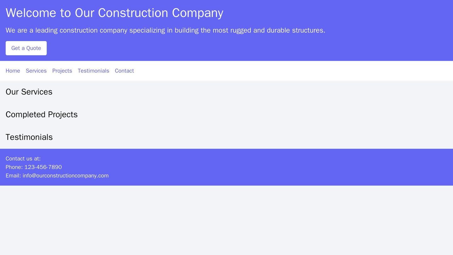 Construction Company: A rugged design with a prominent call-to-action on the banner, a horizontal menu showcasing servic Web Template 2390