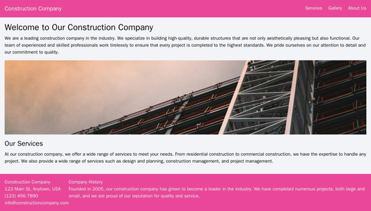 Construction Company: A bold design with a large hero image showcasing a construction project. A top navigation menu for Web Template 3104