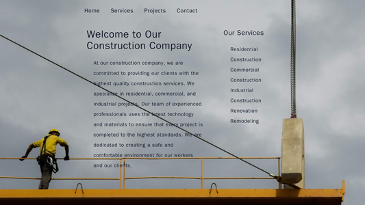 Construction Company: A vertical layout with a prominent banner showcasing a construction project. The main menu is loca Web Template 4522