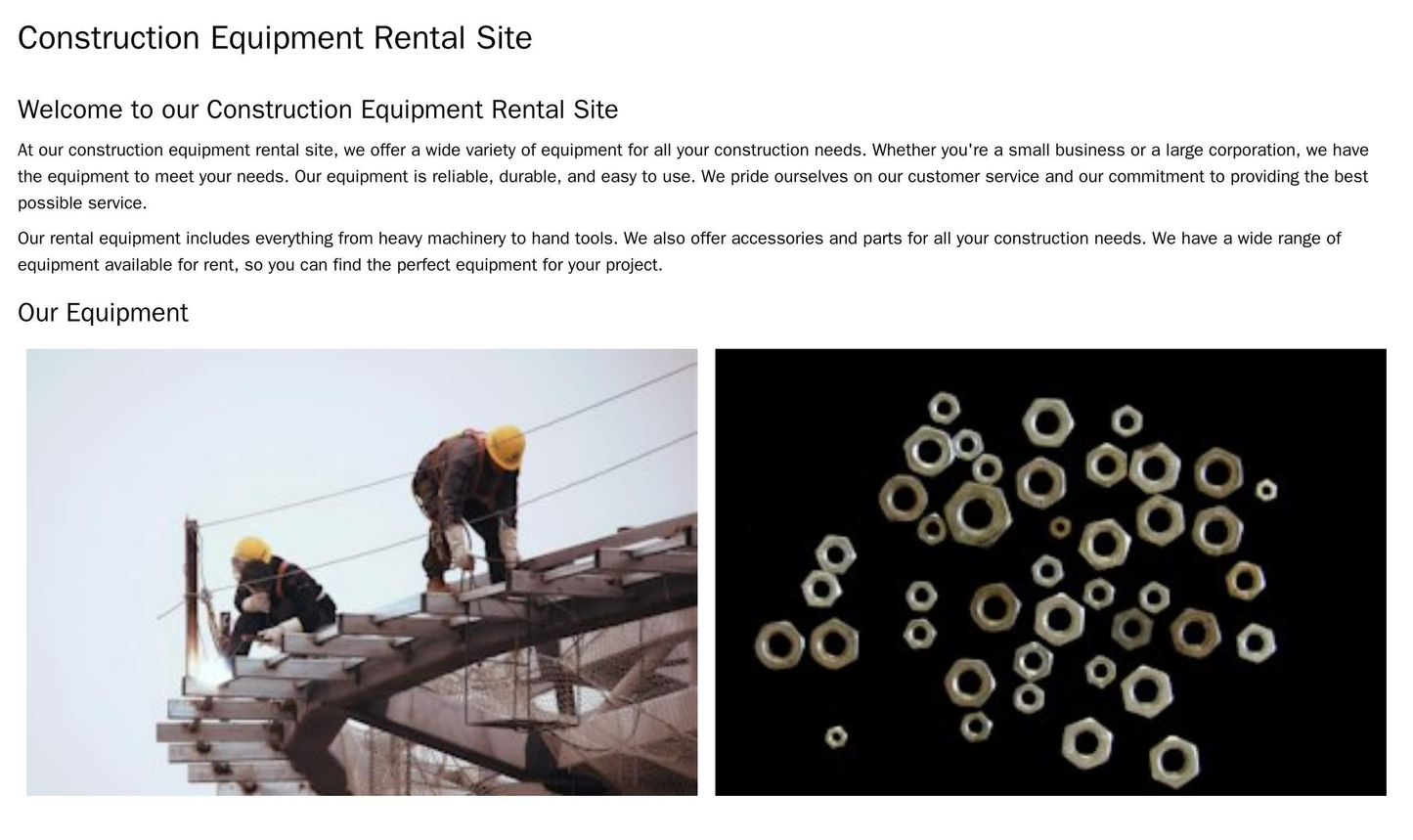 Construction Equipment Rental Site: A two-column layout with a wide image gallery and equipment rental categories, a pro Web Template 4614