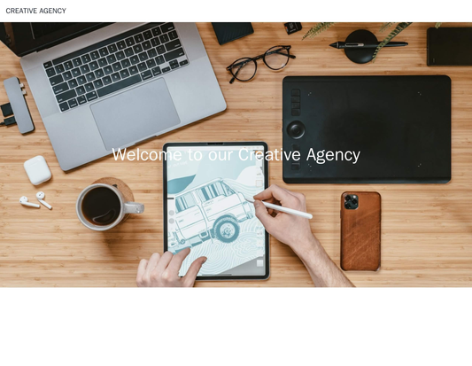 Creative Agency: A clean and modern layout with a centered logo, a scrolling hero image, and a sticky navigation menu th Web Template 2265