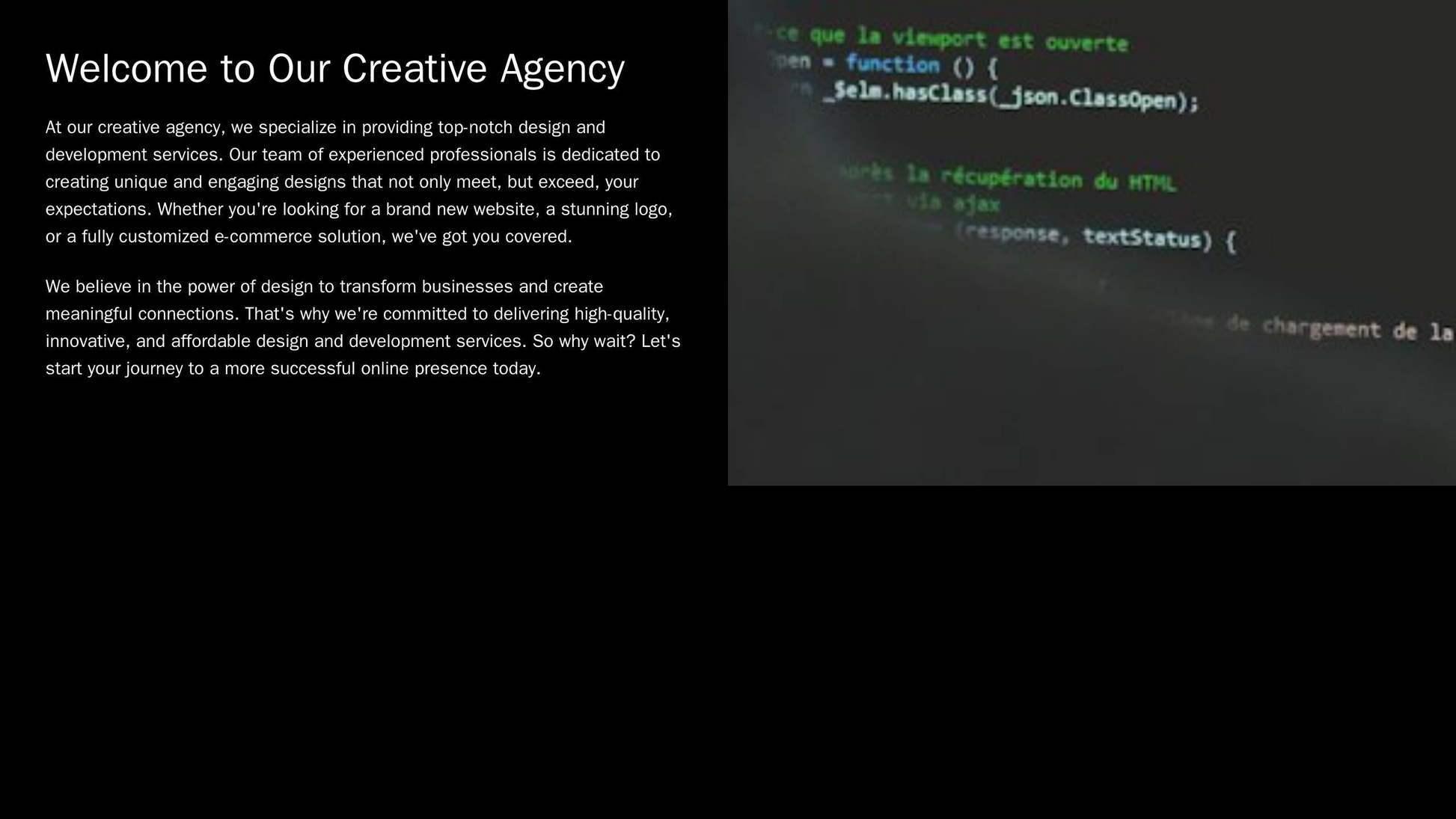 Creative Agency: A split-screen design with a dynamic and engaging video on one half and a static layout on the other, f Web Template 3412