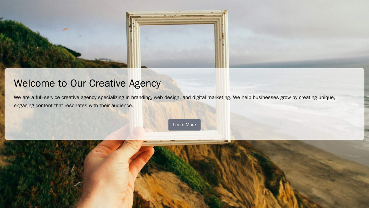 Creative Agency: A full-screen background image with overlapping text boxes and icons, no traditional menu. A unique, as Web Template 3681