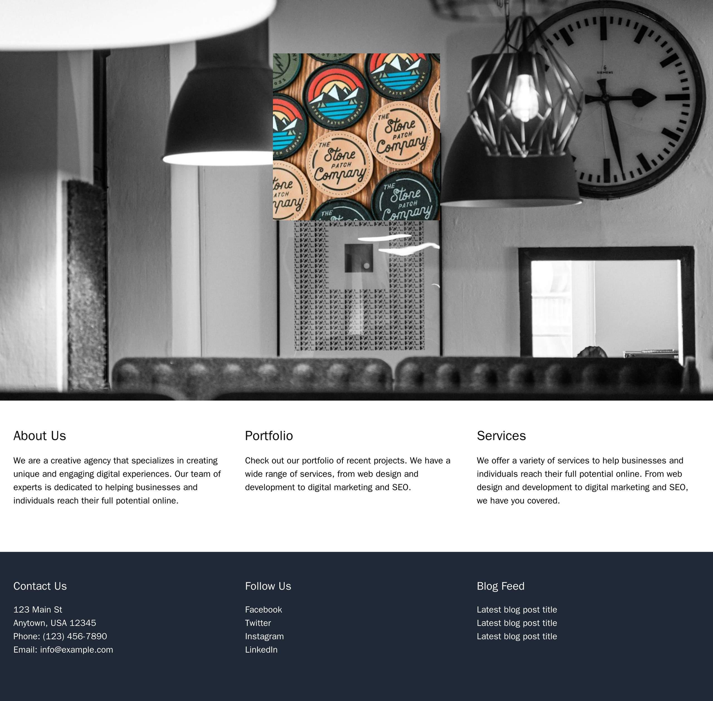 Creative Agency: A minimalistic design with a full-width header image, a centered logo, and a three-column layout for Ab Web Template 4103