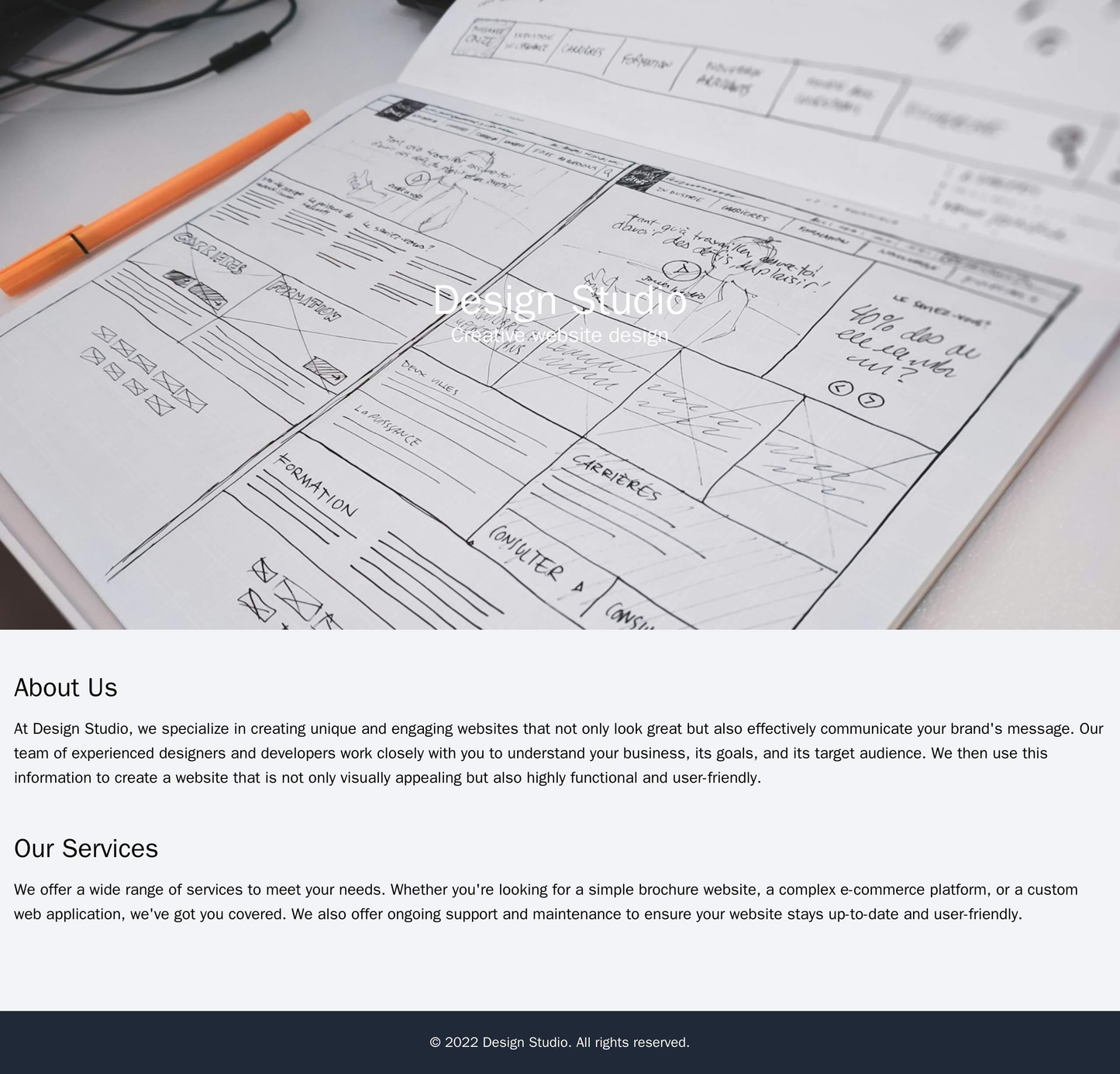 Design Studio: A creative website design with a grid-based layout for featuring past projects, a centered logo, a full-w Web Template 3172