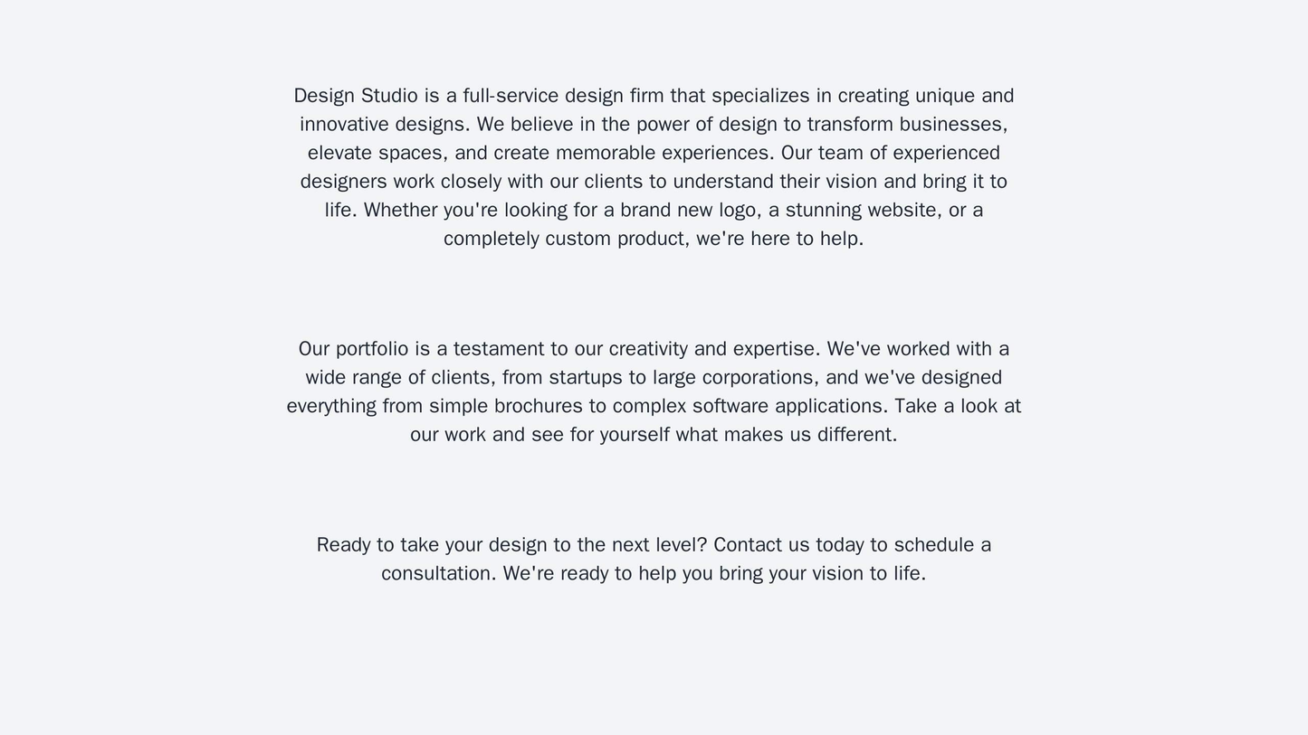 Design Studio: A minimalist design with a centered logo, long scrolling page featuring a portfolio in a diagonal layout, Web Template 4226