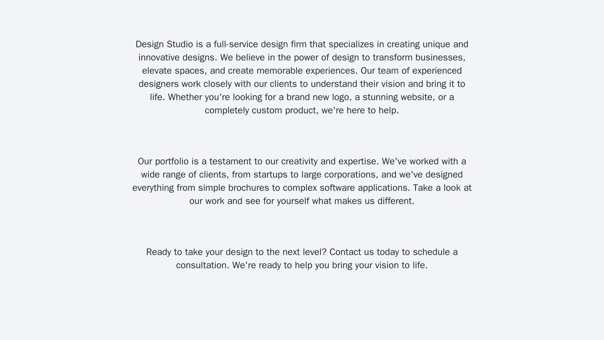 Design Studio: A minimalist design with a centered logo, long scrolling page featuring a portfolio in a diagonal layout, Web Template 4226