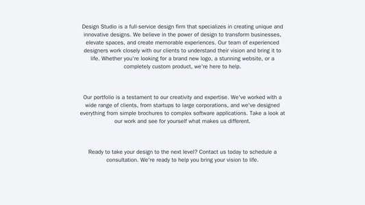 Design Studio: A minimalist design with a centered logo, long scrolling page featuring a portfolio in a diagonal layout, Web Template 4226