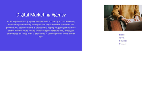 Digital Marketing Agency: A trendy, modern design incorporates a split-screen layout, with a bold, colorful header on on Web Template 2035