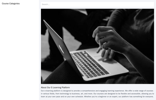 E-Learning Platform: A modern layout with a left sidebar for course categories, a full-width search field, and a large,  Web Template 4410