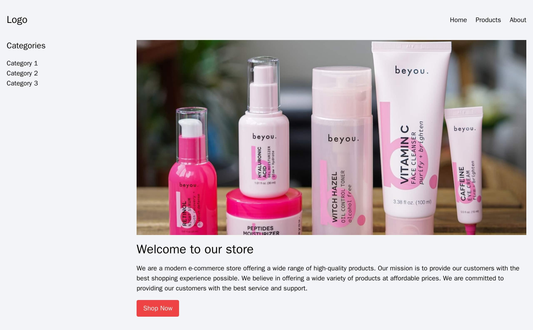 E-commerce Store: A modern layout with a large background image of a product, a clear call-to-action button, and a sideb Web Template 4323