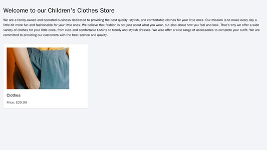 E-commerce Store for Childrens Clothes: A grid layout with images occupying the majority of the screen, while the produc Web Template 3523