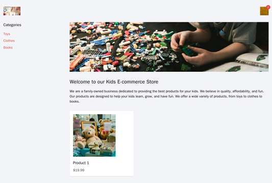 E-commerce Store for Kids: A playful layout with a full-width banner image, a colorful sidebar for categories, and a gri Web Template 3066