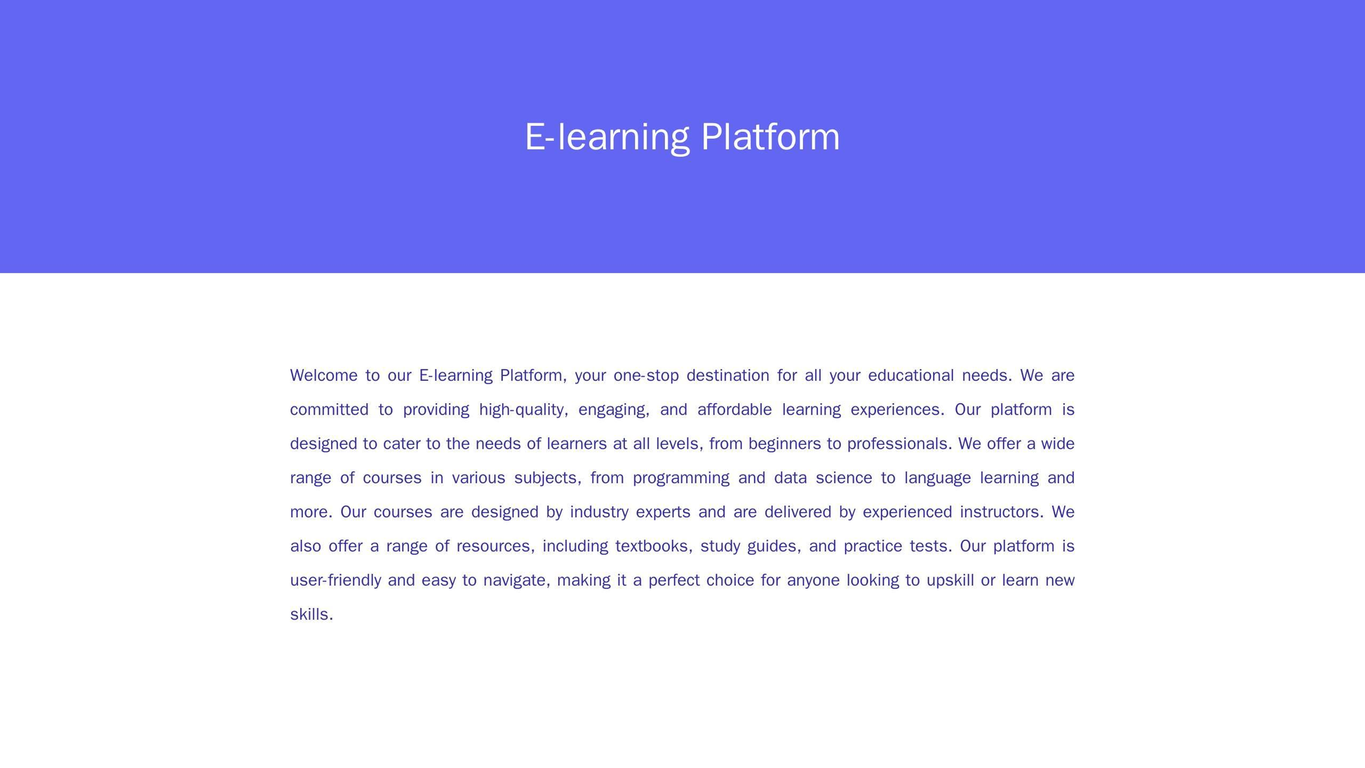 E-learning Platform: A clean, open design with a large, centered logo at the top. The layout features a search bar, a co Web Template 4619