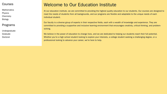 Education Institute: A professional design with a left column featuring courses, programs, and a search bar, an inviting Web Template 3600