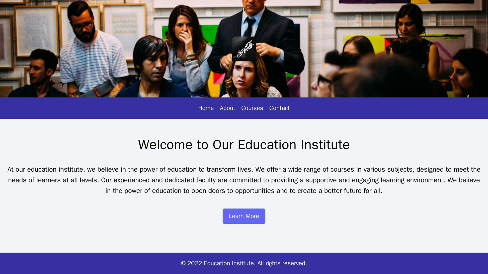 Education Institute: A clean, modern layout with a centered logo and a prominent call-to-action button. The navigation m Web Template 3881