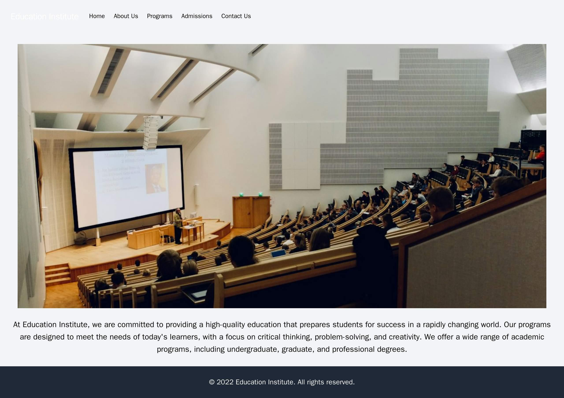 Education Institute: A clean and modern design with a left-aligned, horizontal menu for Home, About Us, Programs, Admiss Web Template 3884