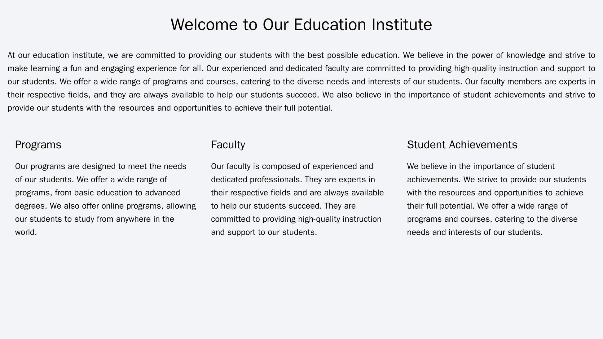 Education Institute: A professional and informative design with a full-width header image of a classroom or library. The Web Template 4057