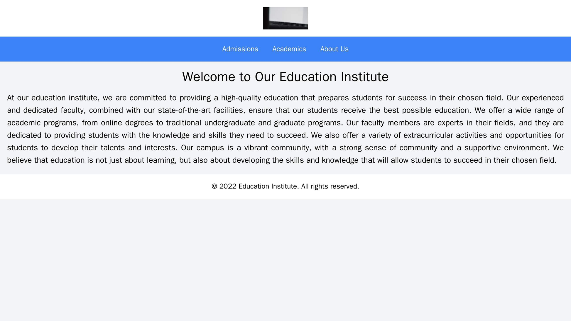 Education Institute: A clean and informative design with a centered logo, a top-menu with pages for Admissions, Academic Web Template 4644