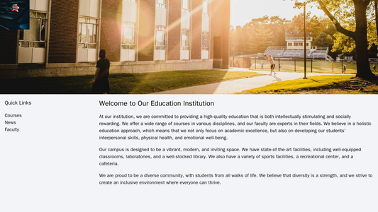 Education Institution: A modern and clean design with a centrally placed, tall header image of their campus, a logo on t Web Template 2243