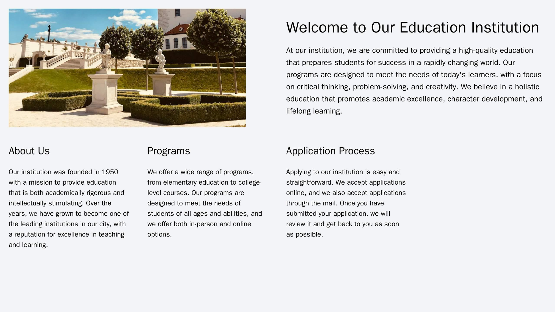 Education Institution: A warm, inviting layout with a large, prominent image of a campus or classroom scene, a vertical  Web Template 3636