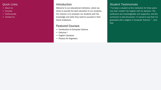 Education Institution Site: A user-friendly design with a left column for quick links, a central area for an introductio Web Template 2337