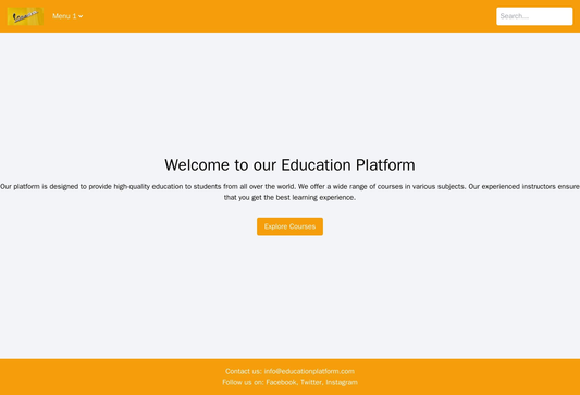 Education Platform: A dynamic design for an educational platform with a header featuring a large logo, a dropdown menu,  Web Template 3173