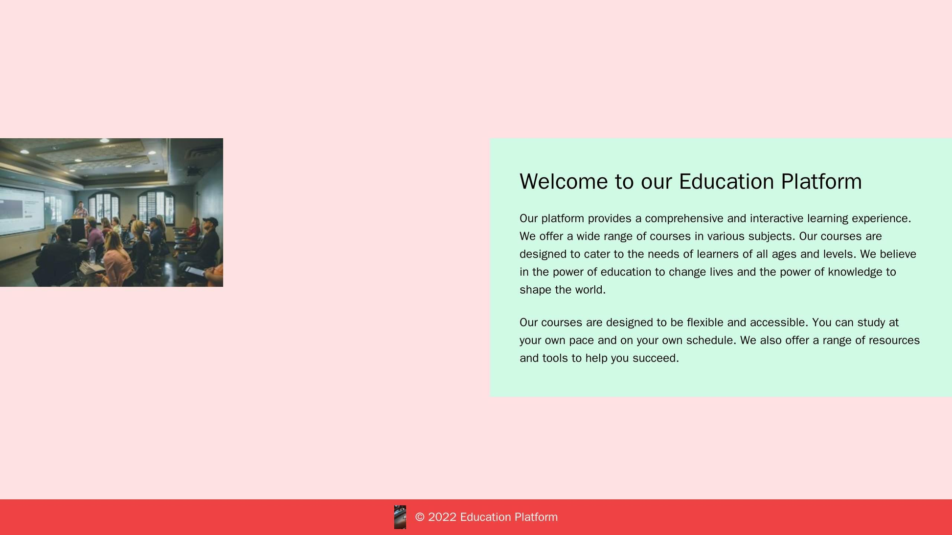 Education Platform: A two-column layout with a large hero image on the left and a text-heavy right column for course inf Web Template 3199