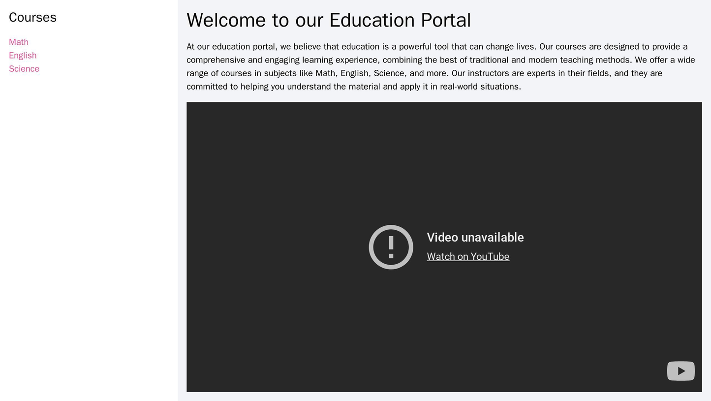 Education Portal: A layout with a large video banner showcasing a classroom setting to create a welcoming environment. A Web Template 3817