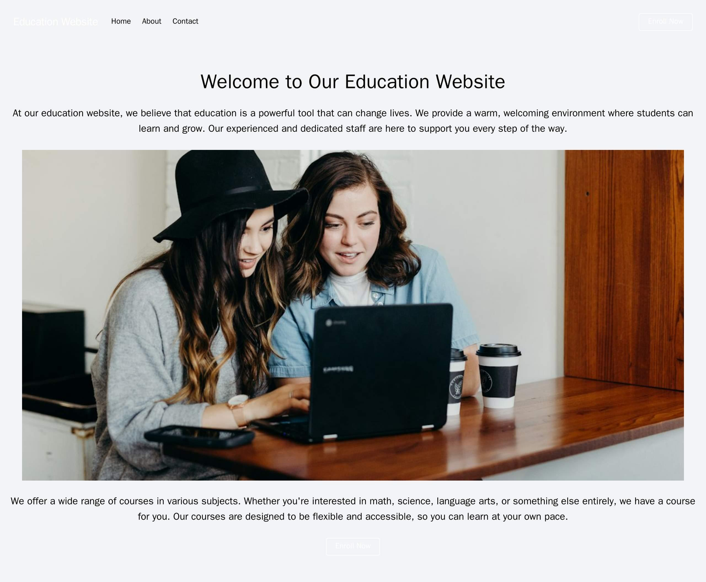 Education Website: A warm, welcoming design with an image of students engaged in learning at the center. The menu is hor Web Template 3405