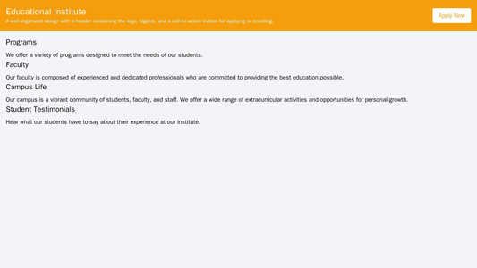 Educational Institute: A well-organized design with a header containing the logo, tagline, and a call-to-action button f Web Template 3396