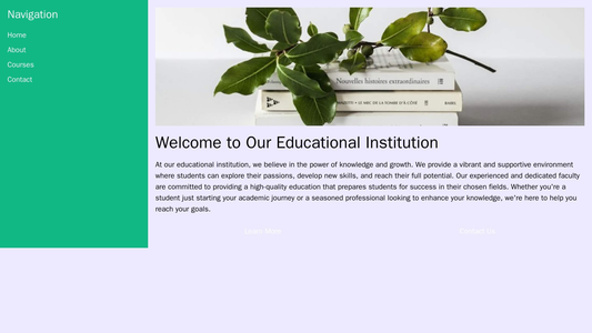 Educational Institution: A bright, welcoming layout with a vertical navigation menu on the left, a large, centered hero  Web Template 3764