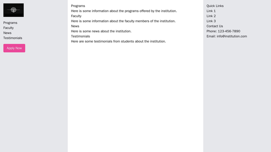 Educational Institution Site: Left sidebar with the institutions logo, navigation menu, and a call-to-action button. Mai Web Template 4114