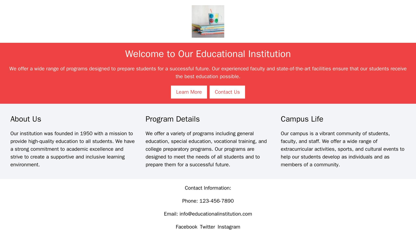 Educational Institution Site: A header with a centered school logo, a banner showcasing program highlights and call-to-a Web Template 4440