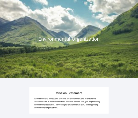 Environmental Organization: A full-screen image or video of nature, a centered logo, and a single-column design with scr Web Template 3752