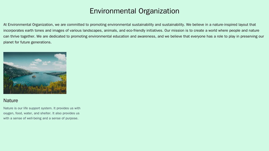 Environmental Organization: A nature-inspired layout with a left sidebar for information, news, and events. The design i Web Template 3782