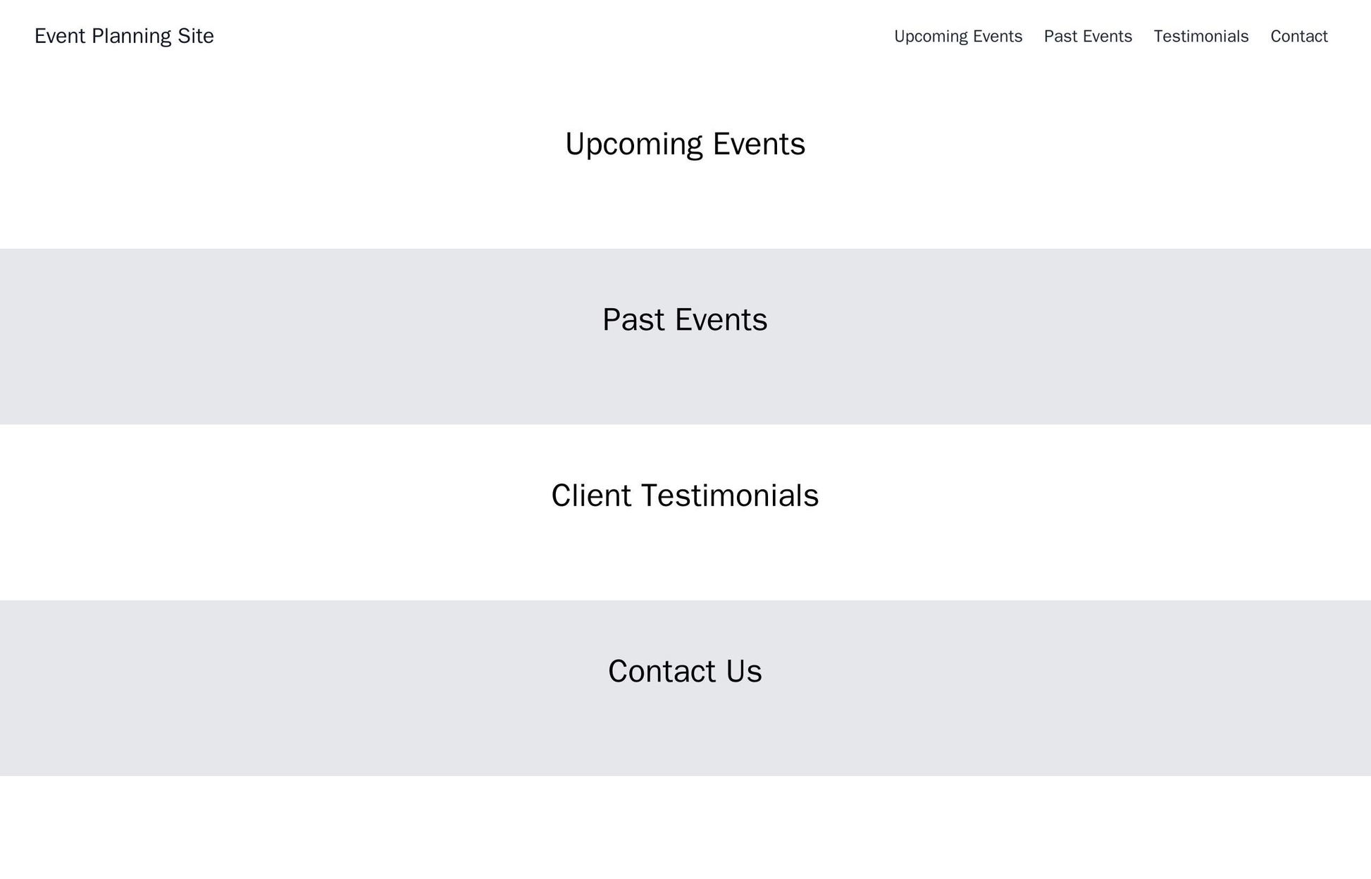 Event Planning Site: A full-width, scrolling design with sections for upcoming events, past events, a client testimonial Web Template 2317