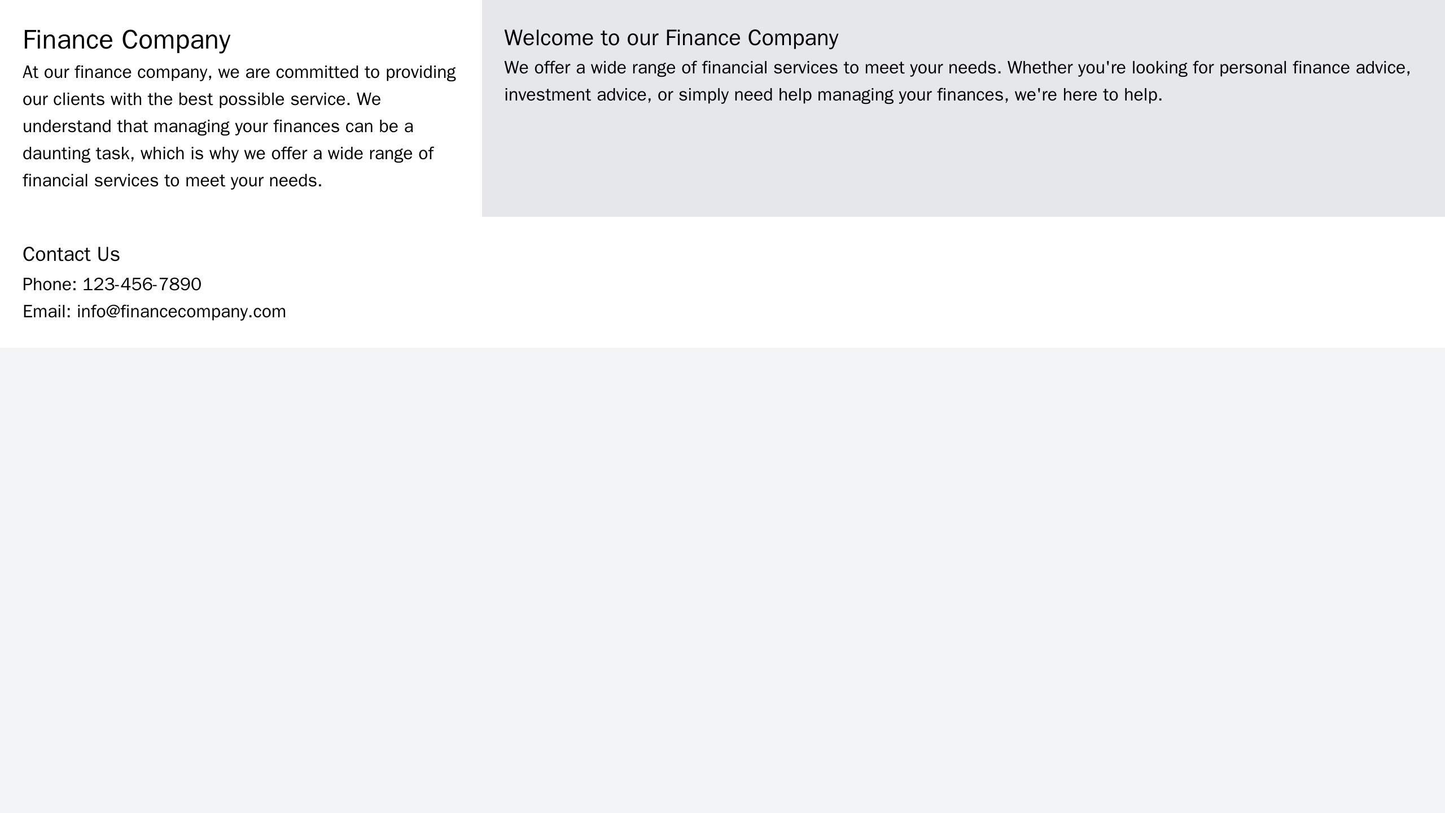 Finance Company Site: A minimalist design with a left sidebar for navigation and company information. The content area h Web Template 3058